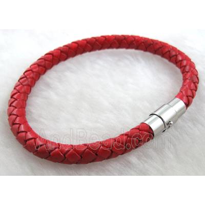 red Leather Bracelet, magnetic clasp