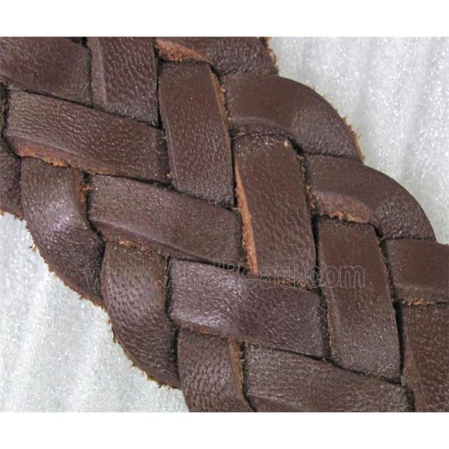 genuine leather cord, coffee, braided