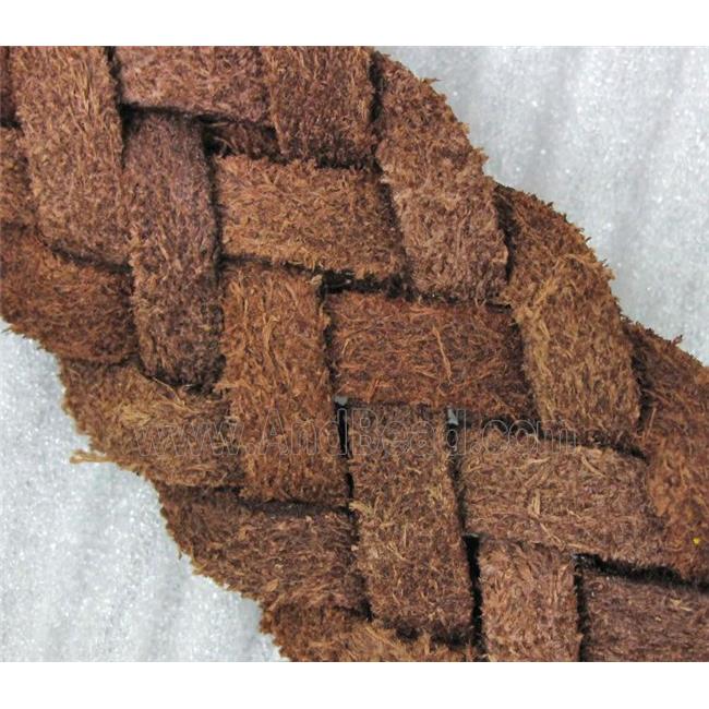 genuine leather cord, coffee, braided