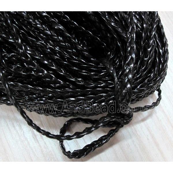 PU leather cord, braided flat, coffee