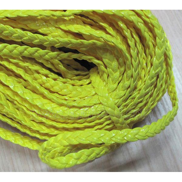 PU leather cord, braided, flat, yellow