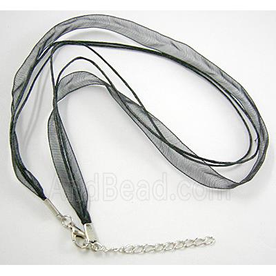Waxed Necklace Cord, Ribbon, lobster clasp, Black