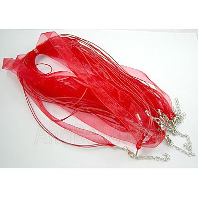 Waxed Necklace Cord, Ribbon, lobster clasp, Red