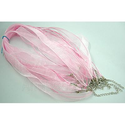 Waxed Necklace Cord, Ribbon, lobster clasp, Pink