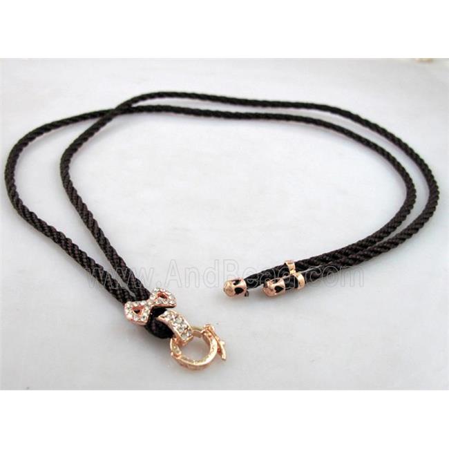 Necklace Cord, Rattail Nylon, alloy clasp with rhinestone