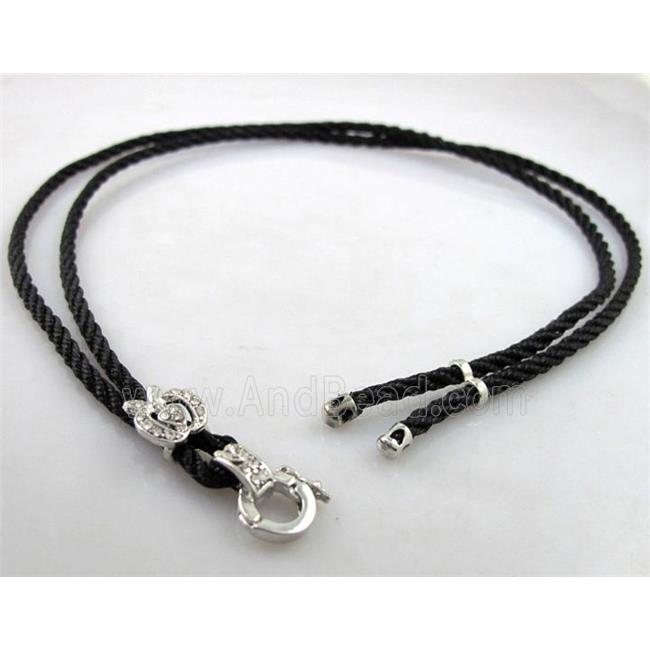 Sennit Necklace Cord, Rattail Nylon, alloy clasp with rhinestone