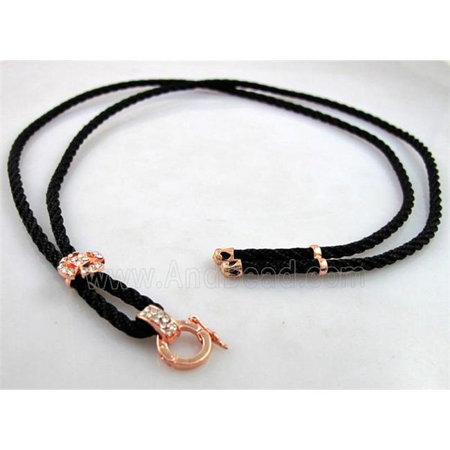 Sennit Necklace Cord, Rattail Nylon, alloy clasp with rhinestone