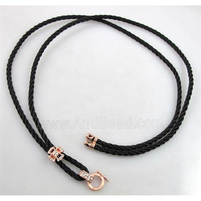 Sennit Necklace Cord, Rattail Nylon, alloy clasp with rhinestone
