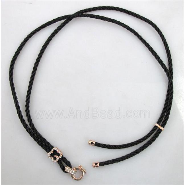 Sennit Necklace Cord, Rattail Nylon, alloy clasp with rhinestone