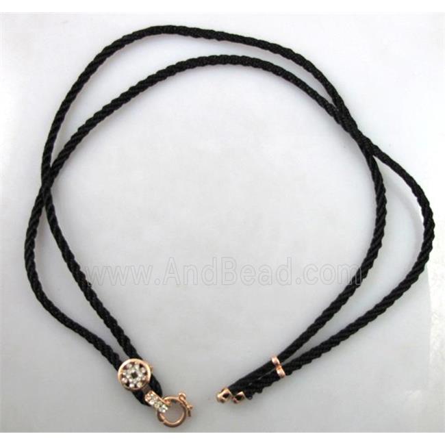Sennit Necklace Cord, Rattail Nylon, alloy clasp with rhinestone