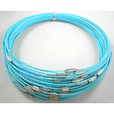 Tiger Tail Necklace with a Screwed Copper Clasp, blue