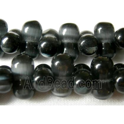 Cats eye beads, peanut, metallic grey