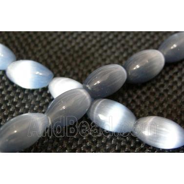 Cats eye beads, rice, metallic grey