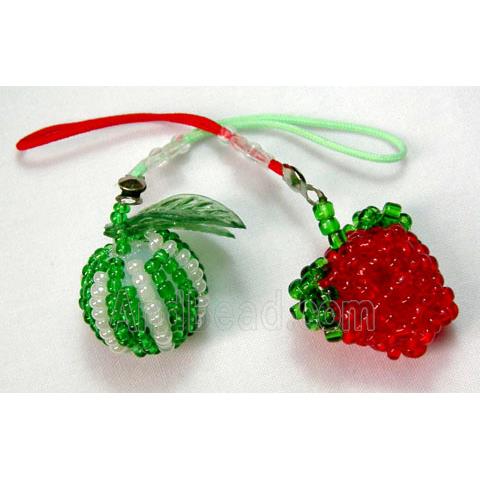 cellphone strap, Fashion Handcraft Pendants, seed glass, mix fruit