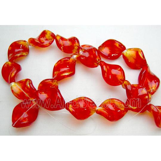 Red Handmade Twist Silver Foil Glass Bead