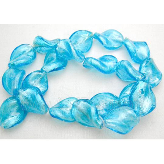 Aqua Handmade Twist Silver Foil Glass Bead