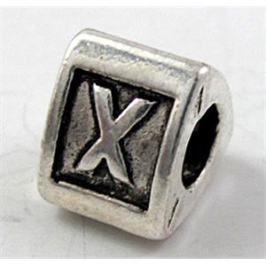 alphabet, X-letter, Tibetan Silver Spacer Non-Nickel, 10x10x10mm, hole:4mm
