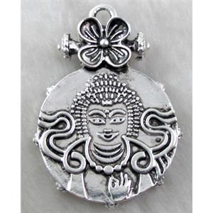 Buddha Pendant, Tibetan Silver Non-Nickel, 30mm dia, 30x45mm