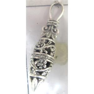 Hollow Tibetan Silver pendant, lead free and nickel free, 47x11mm