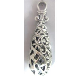 Hollow Tibetan Silver pendant, lead free and nickel free, 45x12mm