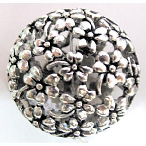 Tibetan Silver Hollow beads, Non-Nickel, 25x25mm