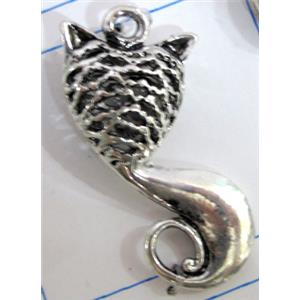 Hollow Tibetan Silver cat pendant, lead free and nickel free, 36x16mm