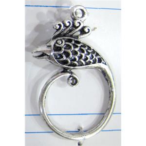 Hollow Tibetan Silver pendant, lead free and nickel free, 37x27mm