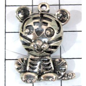 Hollow Tibetan Silver tiger pendant, lead free and nickel free, 28x22mm