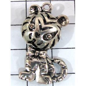 Hollow Tibetan Silver tiger pendant, lead free and nickel free, 32x19mm
