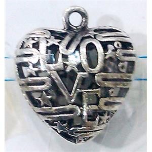 Hollow Tibetan Silver heart pendant, lead free and nickel free, 26mm wide
