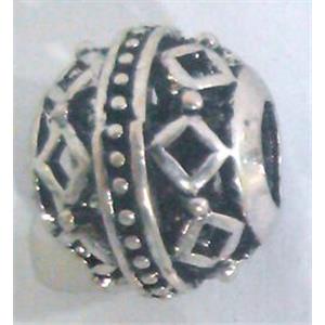 Tibetan Silver Beads, hollow, lead free and nickel free, approx 9mm dia, 4mm hole