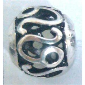 Tibetan Silver Beads, hollow, lead free and nickel free, approx 9mm dia, 4mm hole