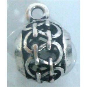 hollow, round tibetan silver hanger bead, lead free and nickel free, approx 15mm ball, 7mm hole