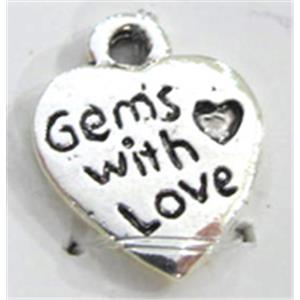 Tibetan Silver heart pendant, lead free and nickel free, 10mm