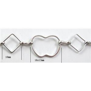 Handcraft copper chain, 10xmm, 16x12mm, silver plated
