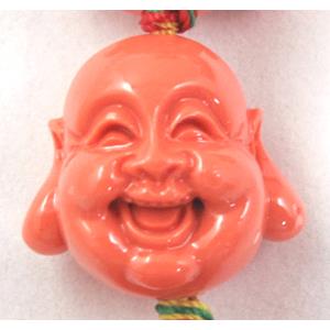 Compositive coral bead, smile buddha, 22mm dia, 16pcs per st