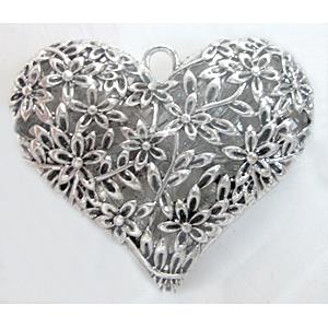 Tibetan Silver Heart pendants, Lead and nickel Free, 50x40mm