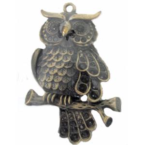 Tibetan Silver Owl pendant, Lead and nickel Free, bronze, 40x60mm