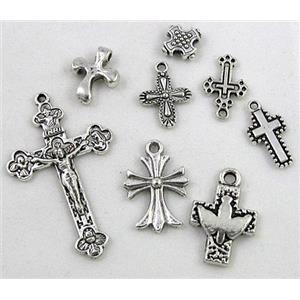 mix Tibetan silver cross pendants, Non-nickel, approx 10-50mm, multi-size
