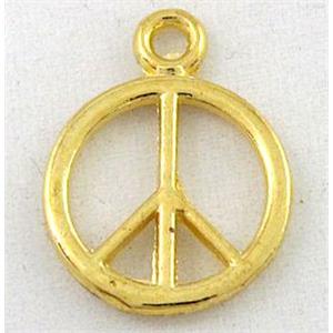 Tibetan silver pendants, gold plated, peace sign, approx 14x18mm