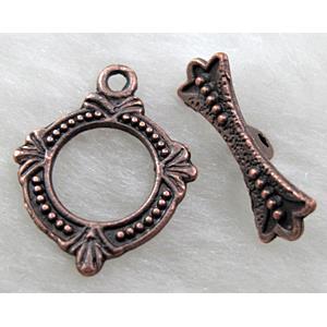 Tibetan Silver toggle clasps, Antique Red, 14x18mm, stick:16mm length
