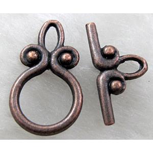 Tibetan Silver toggle clasps, Antique Red, 11x20mm, stick:18mm length