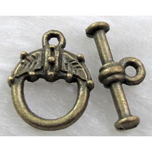 Tibetan Silver toggle clasps, Antique Bronze, 11x14mm, stick: 14mm length