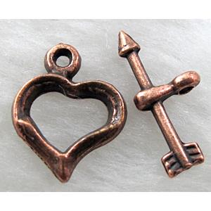 Tibetan Silver toggle clasps, Antique Red, 13mm dia, stick:18mm length