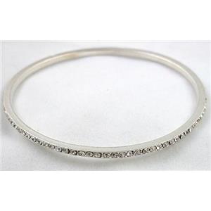alloy bangle with rhinestone, duck-silver, 68mm dia, 2.5mm thin