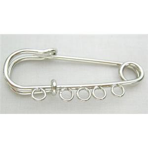 Brooches, copper pin, platinum plated, 22x50mm, 5 eyes
