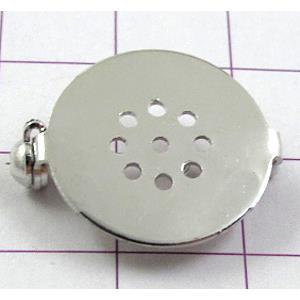 copper Brooch with cabochon-pad, sieve, platinum plated, 18mm dia