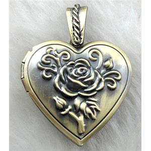 heart Locket, copper, necklace pendant, Bronze plated, 28mm dia, nickel free