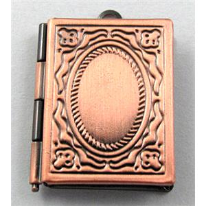 necklace Locket pendant, copper, red copper plated, 18x23mm, nickel free