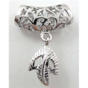 necklace pendants and hinged bail, copper, platinum plated, 20mm wide, hole:4x6mm, bail wide:4mm